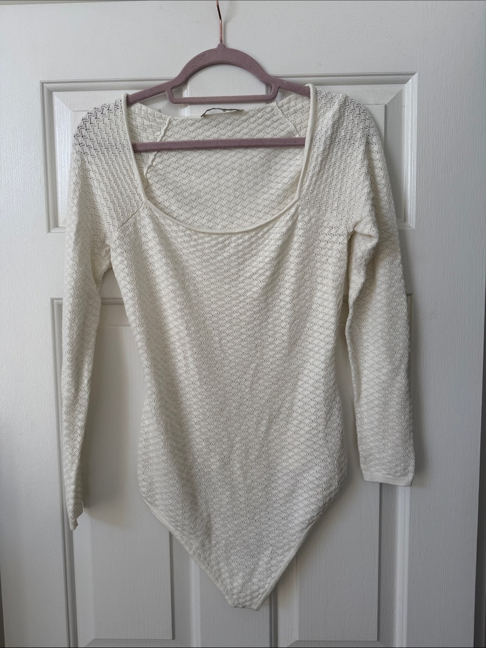 Abercrombie & Fitch Cream Scoop Neck Textured Long Sleeve Bodysuit